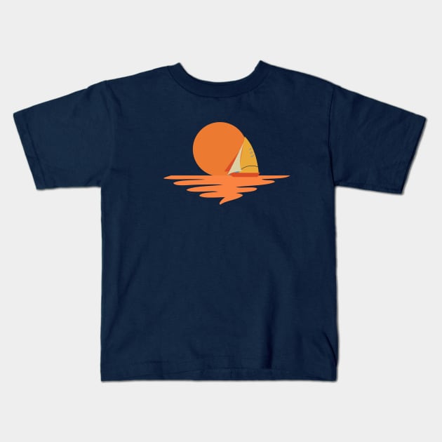 Sunset Sea Boat Sailing Kids T-Shirt by oknoki